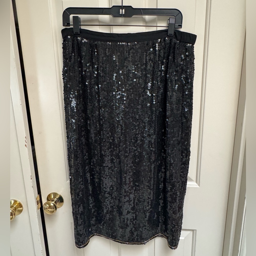 Vintage Black And Gold Sequin Midi Skirt